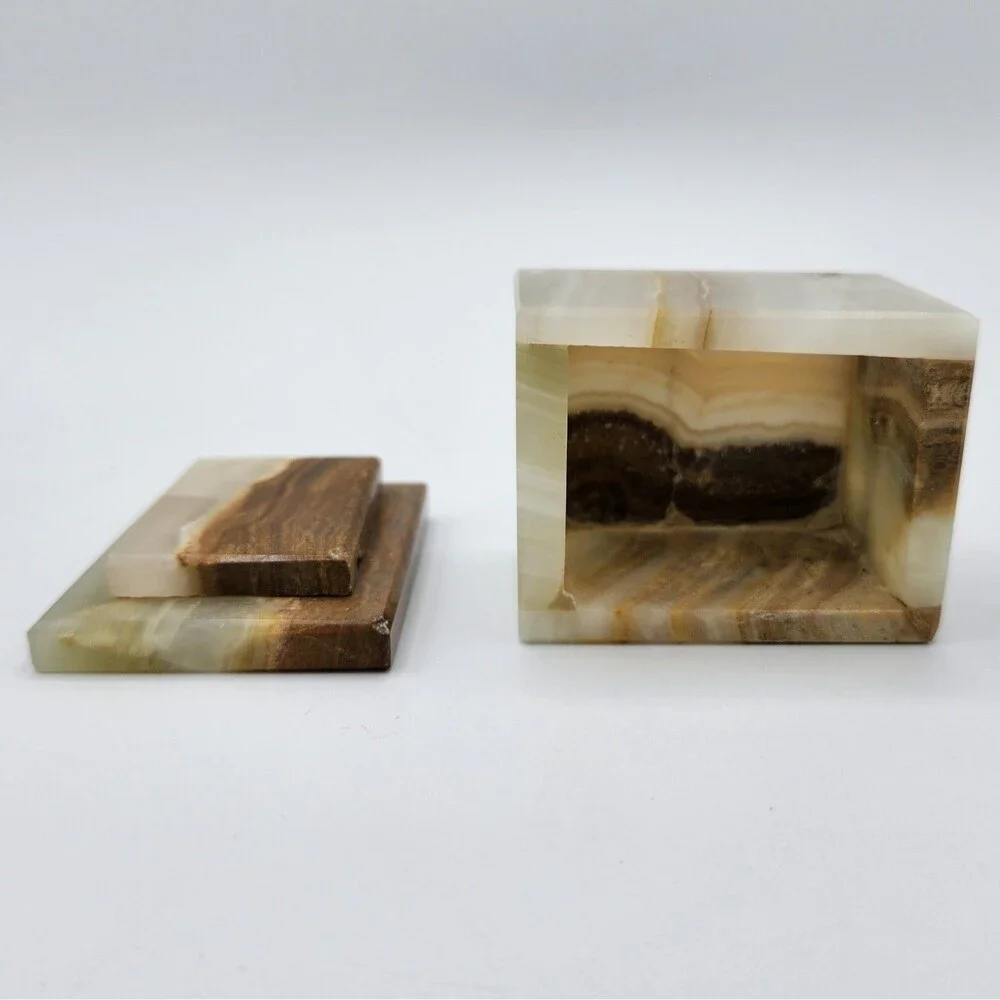 Brown & White Onyx Trinket Box (Made In Pakistan)